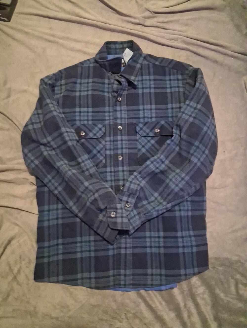 Vtg 80s Sears Fieldmaster Perma-Prest Made In USA Shacket Men's Large Blue Plaid